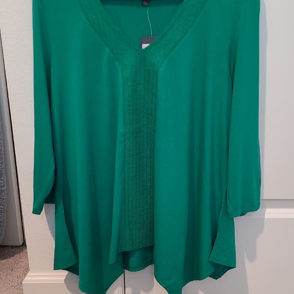 Adrianna Papell Green Asymmetrical 3/4 Sleeve Tunic